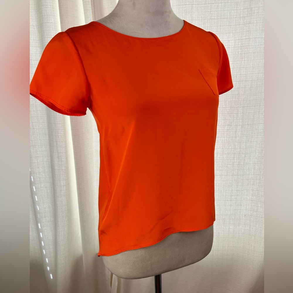 Gryphon 100% Silk‎ Vibrant Orange Short Sleeve Pocket Top